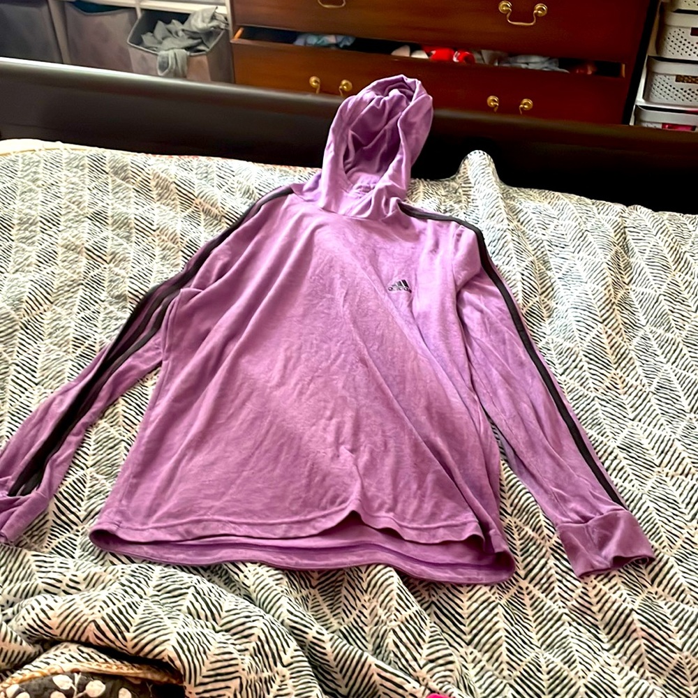 Adidas long sleeve shirt with hood purple and black